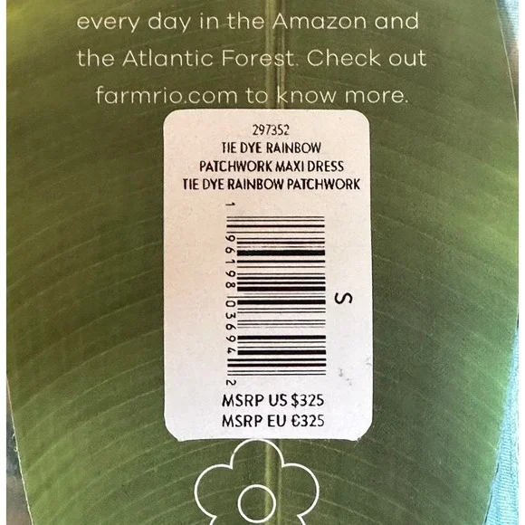 Farm Rio Tie Dye Rainbow Patchwork Maxi Dress S Blue Multi NEW 297352 - Picture 8 of 15